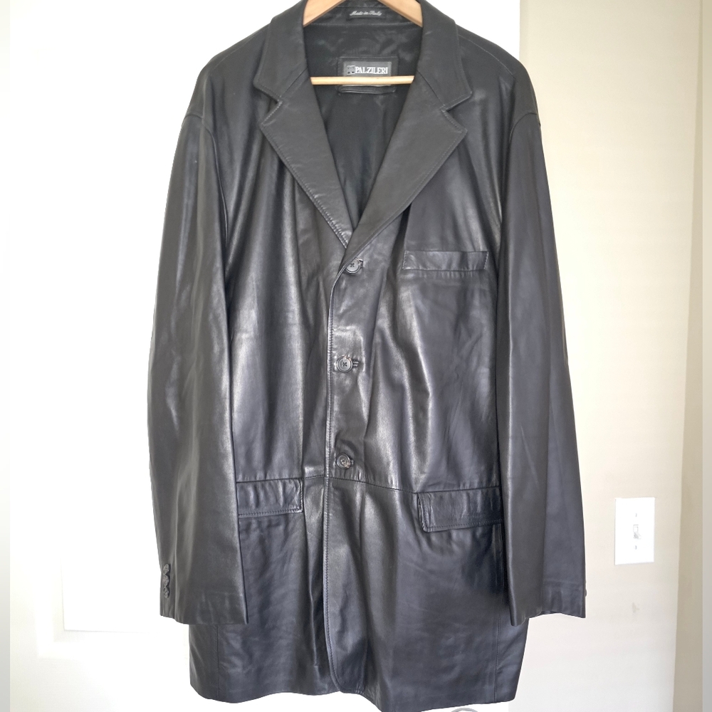 Pal Zileri Sport Black Long Leather Jacket.